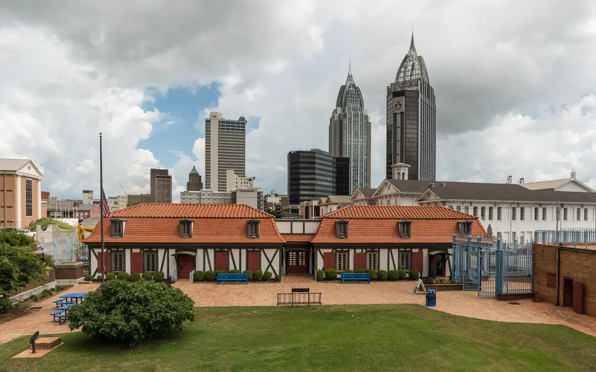 Web design in Charlotte: A view of Fort Conde and the Mobile, Alabama Skyline