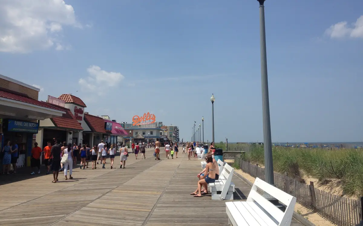 Web design in Delaware: A view of the boardwalk in Rehoboth Beach, Delaware looking north toward Rehoboth Avenue