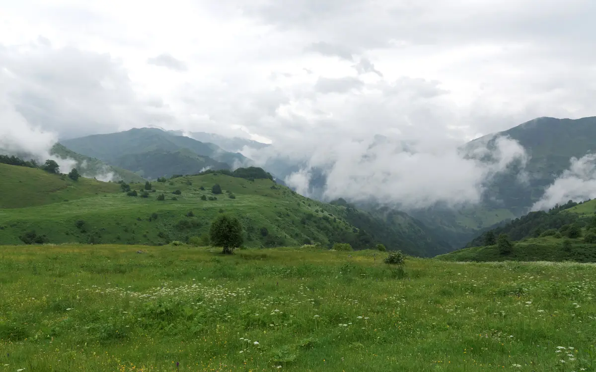 Web design in Georgia: Abudelauri valley under clouds, early summer, Georgia.