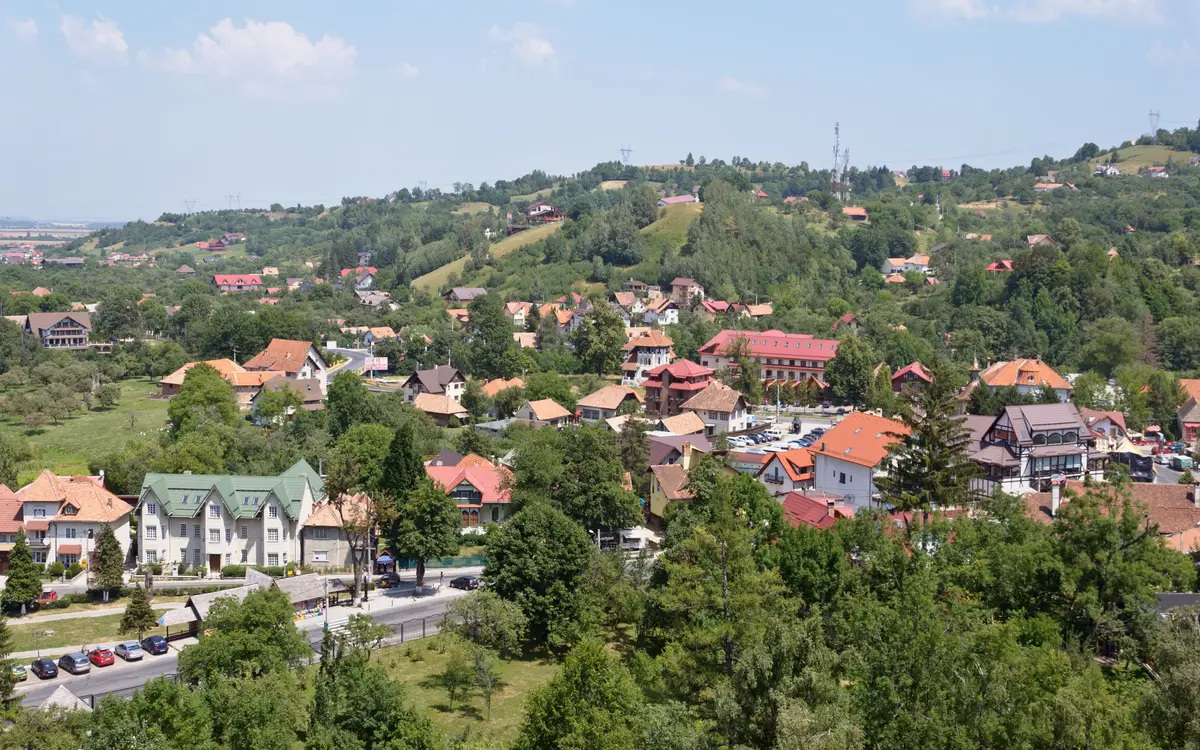 Web design in Romania: Bran, seen from Bran Castle, in Braşov County, Transylvania, Romania.
