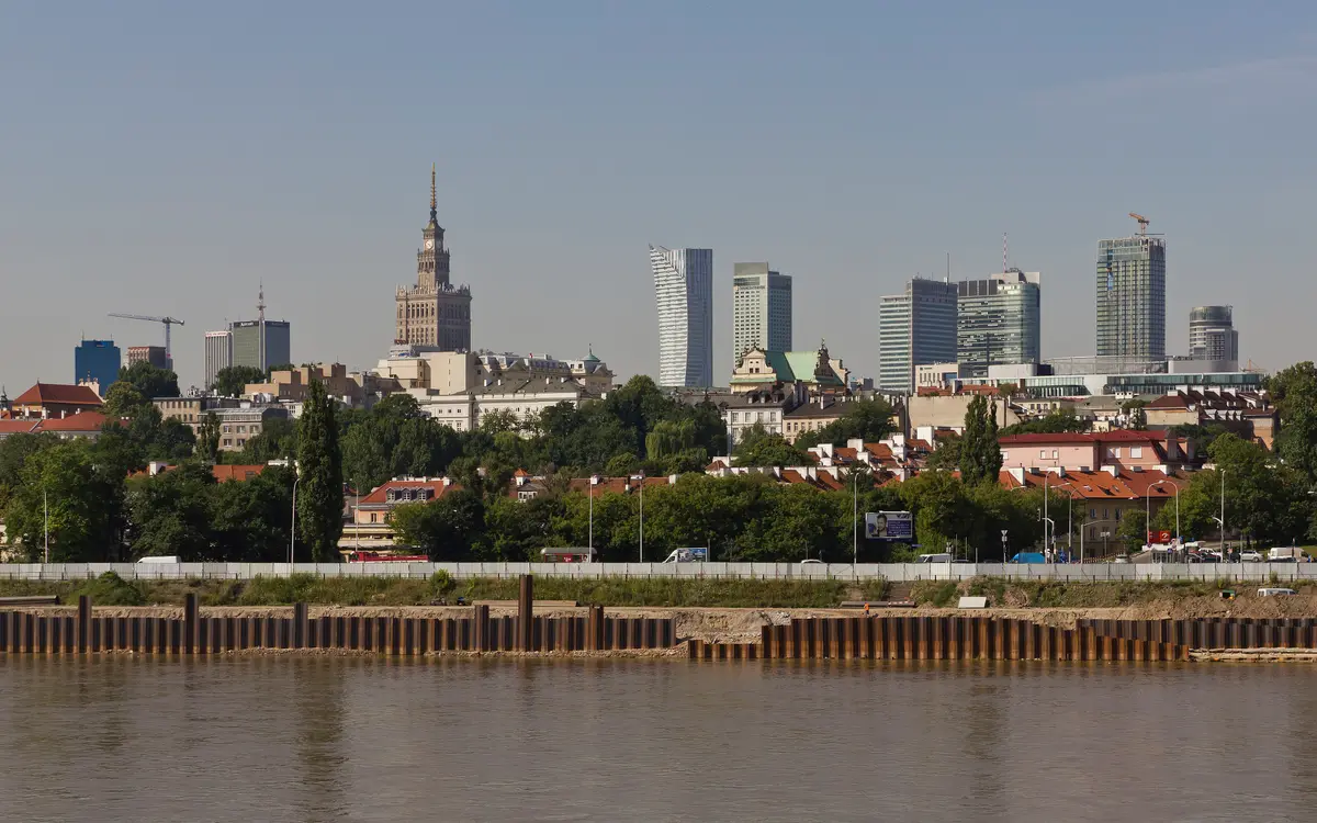 Web design in Warsaw: Skyline of Warsaw (Poland) as seen from Slasko-Dabrowski Bridge
